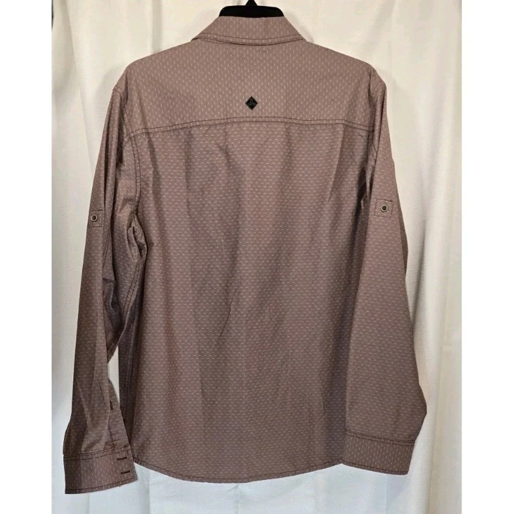 Prana Mens Long Sleeve Button Down Shirt Mauve Geometric Print Roll Tab‎ Medium